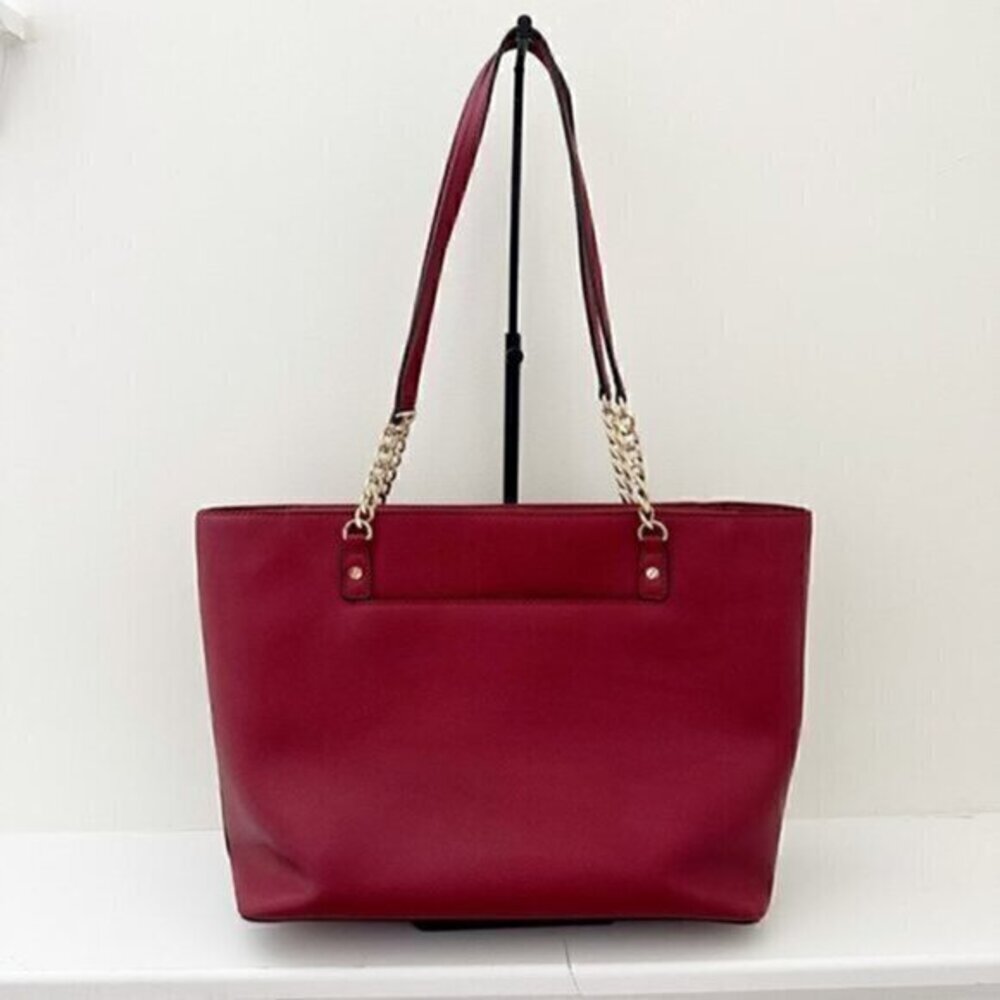 Michael Kors Jet Set Chain East West Top Zip Leather Tote Bag Red - Picture 8 of 12